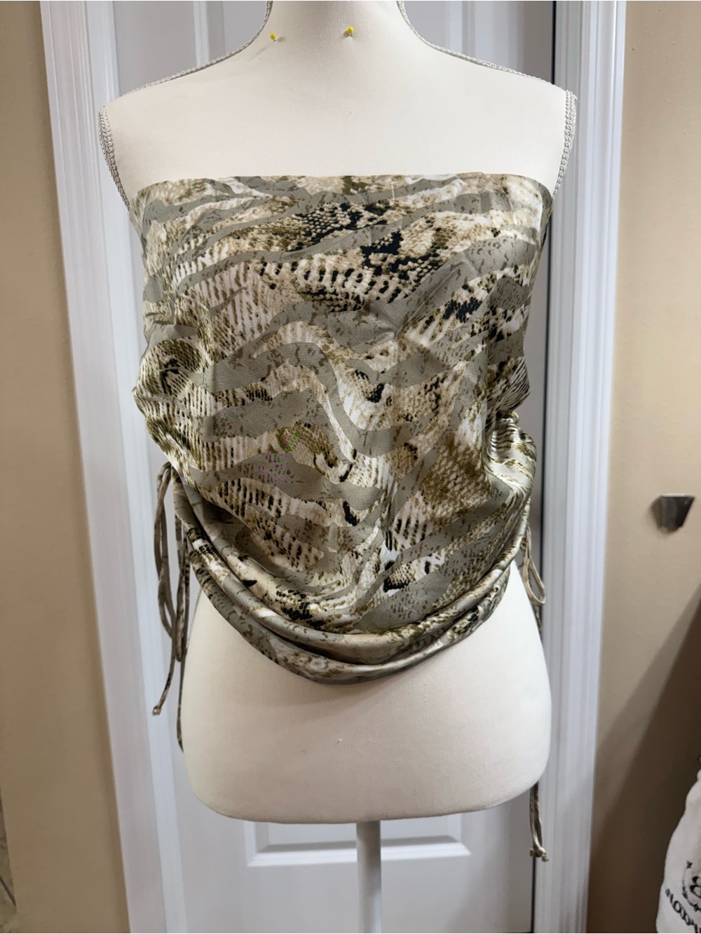 Fashion Nova Olive Snake-Print Strapless Scarf Top